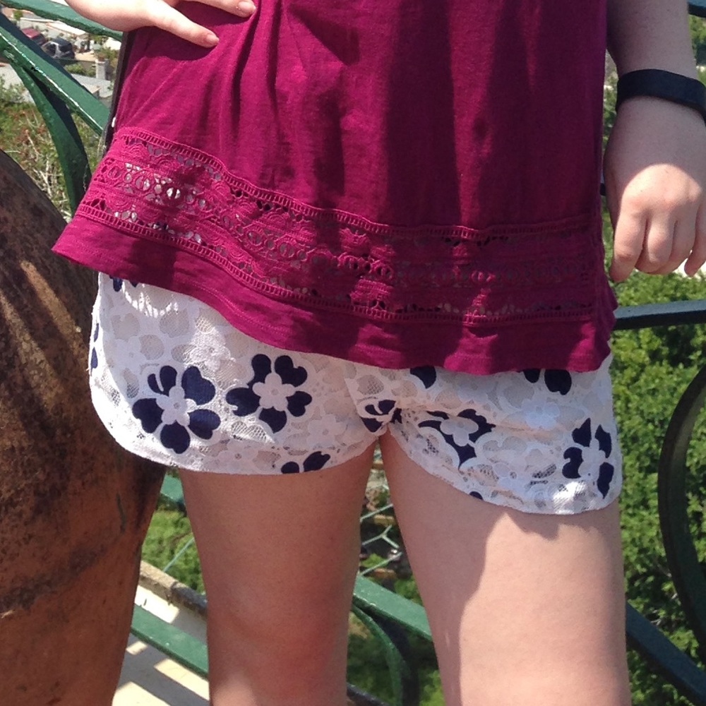 White and Blue Floral Lace Shorts